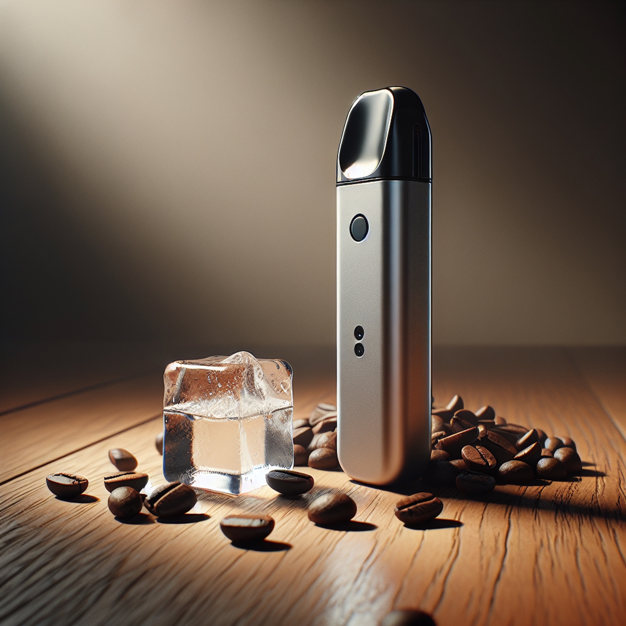 Pod-система поруч із зернами кави і кубиком льоду - жижа кави з холодком