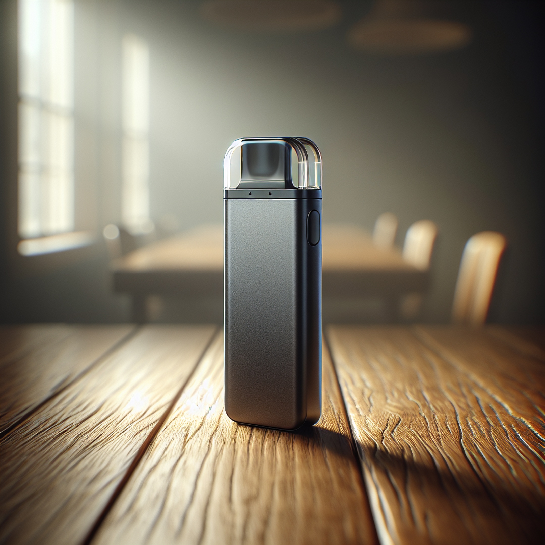 Caliburn G3 Lite pod-система на деревʼяному столі в мʼякому зимовому світлі на нейтральному фоні